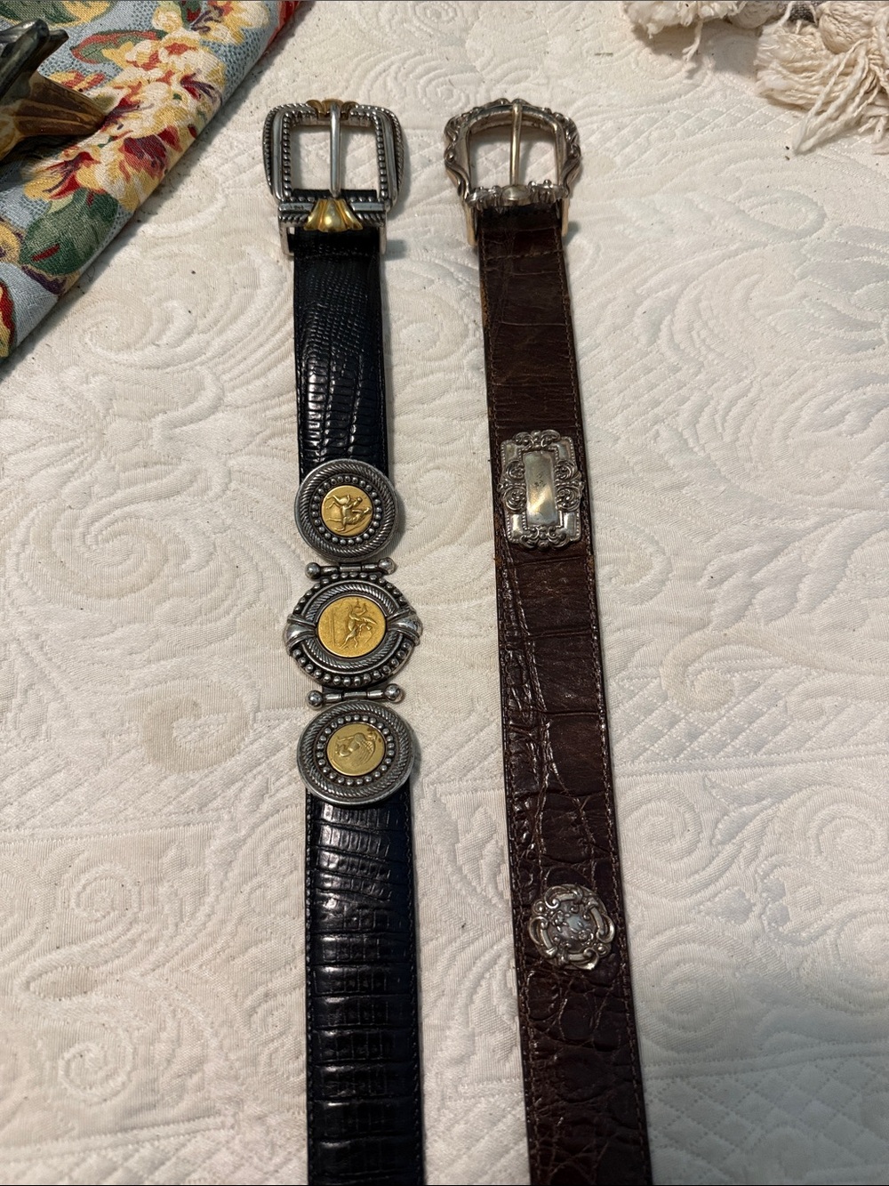 Brighton Black Leather Concho Belt with Gold Medallions, Medium and large